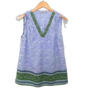 Women's Dalia Blue White Green Sleeveless Summer V Neck Blouse Size L